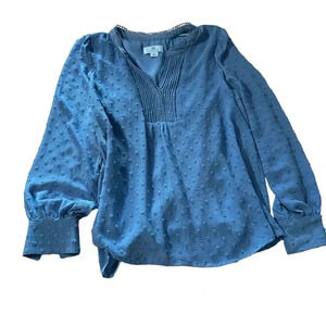 Cece women's size small v-neck clip-dot, 3/4 sleeve blue blouse